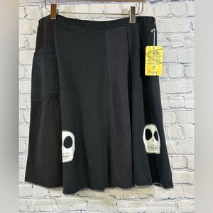 NWT Sardine Clothing Co Black Skull Raise the Dead Art Upcycled Mini Skirt L